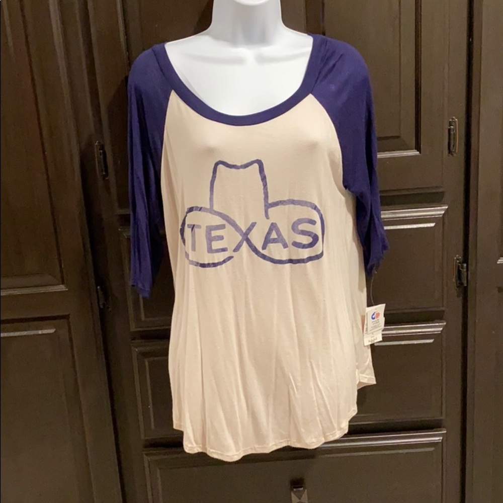 NWT Living Doll Texas Baseball Shirt, Navy/Cream